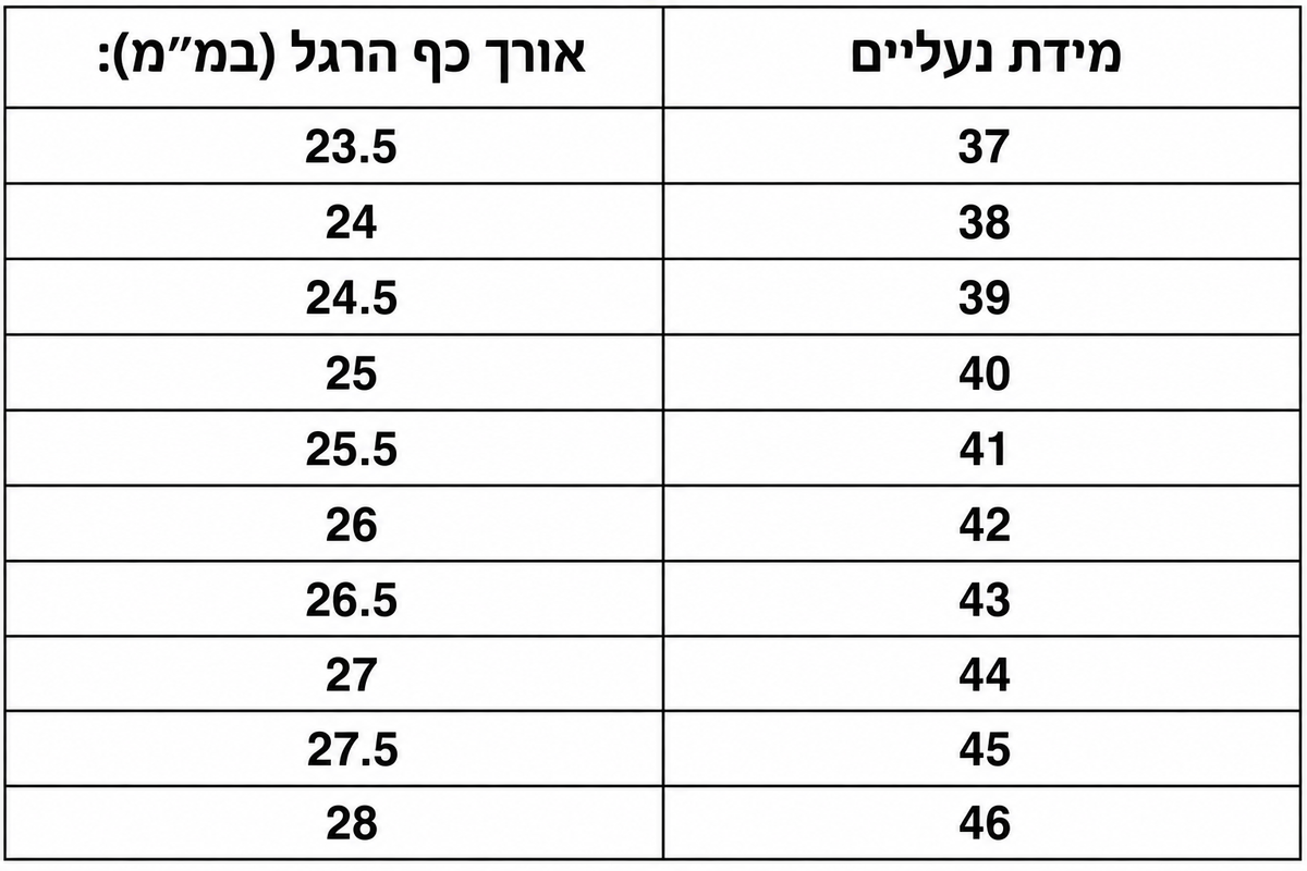 טבלת מידות