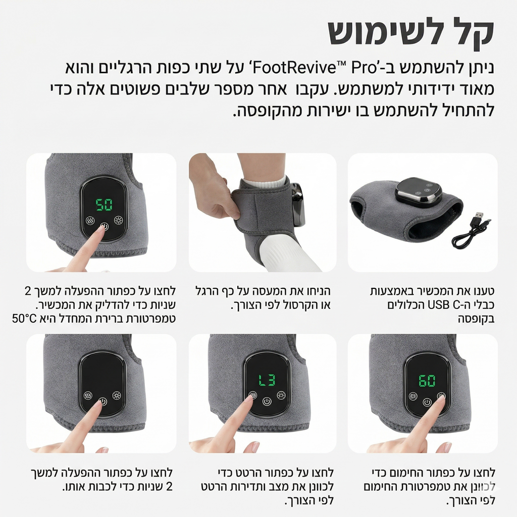 FootRevive™ Pro — מכשיר שיקום מתקדם בטכנולוגיית 3-ב-1 לכפות הרגליים והשוקיים